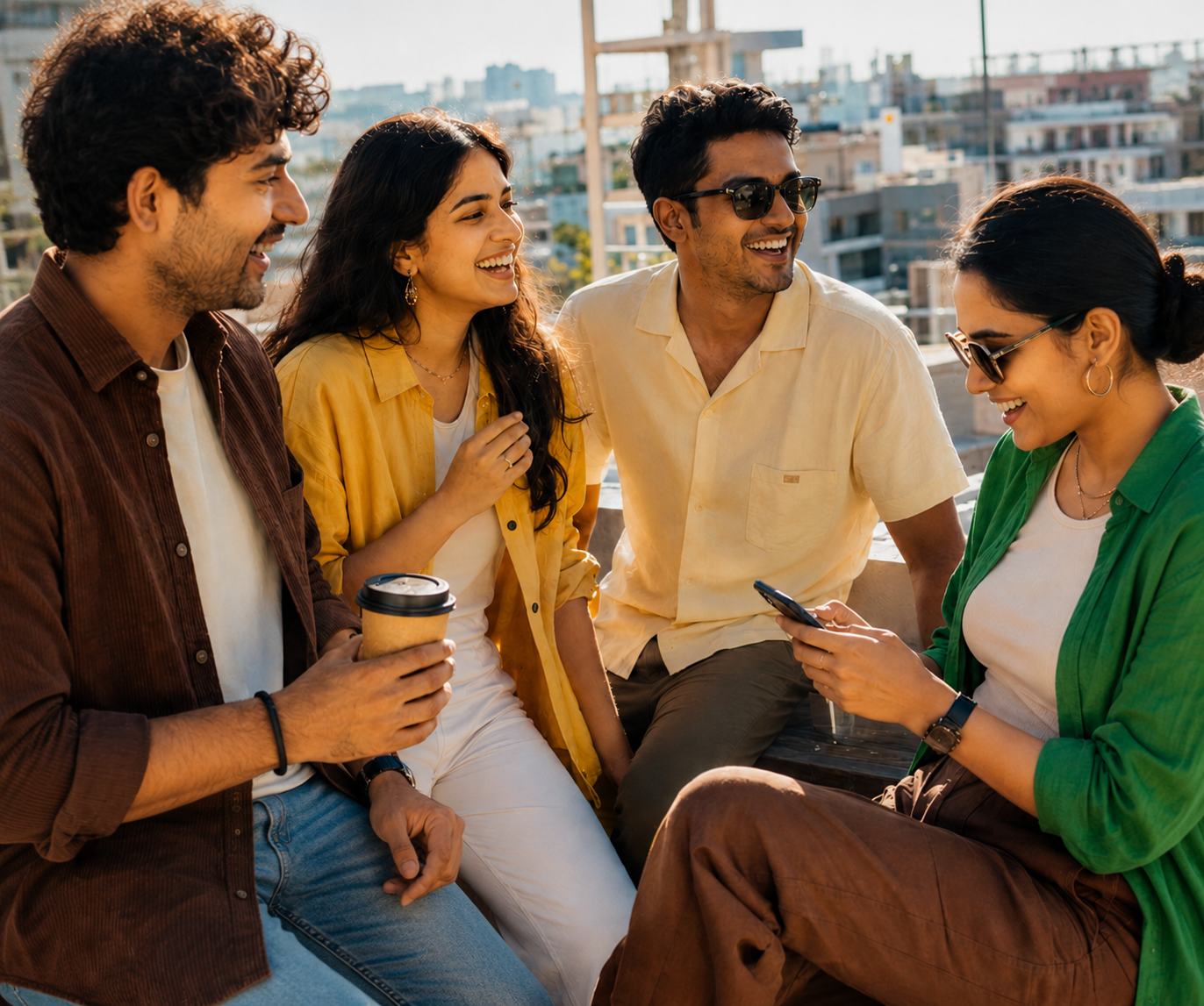Four young Indian friends spending time together